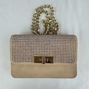 Steve Madden Beige Evening Clutch with Rhinestones